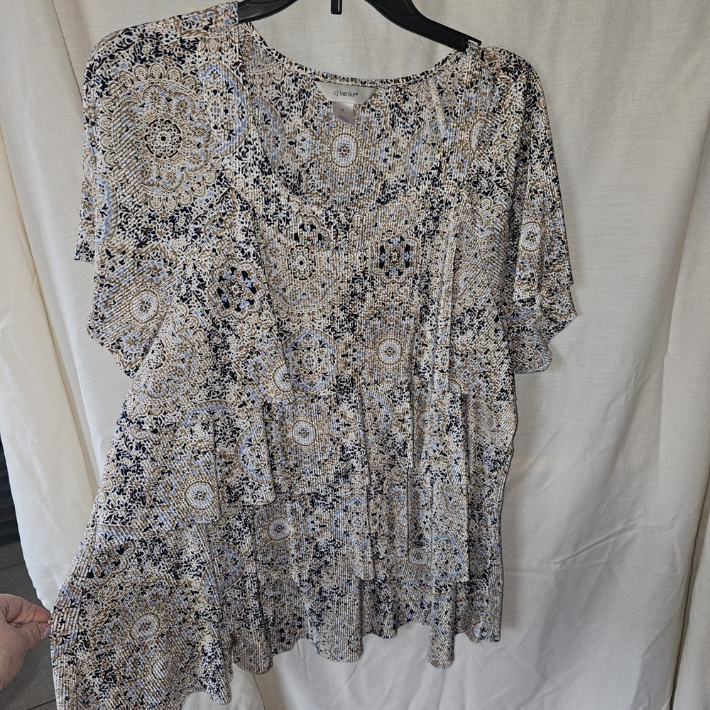CJ Banks Women's Black and Cream Patterned Blouse